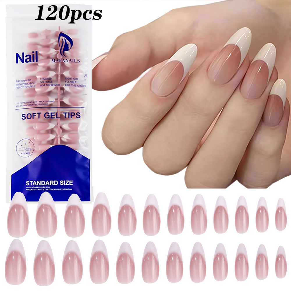 Nail Art Pink - 120pcs Pink Medium Almond French False