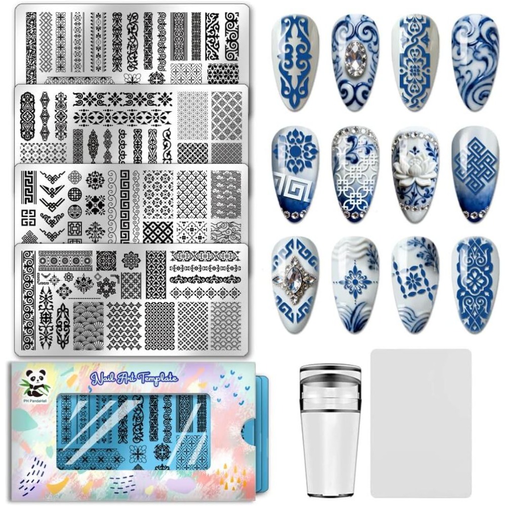 Nail Art Overlay - 4pcs Chinese Style Patterns Nail Stamp