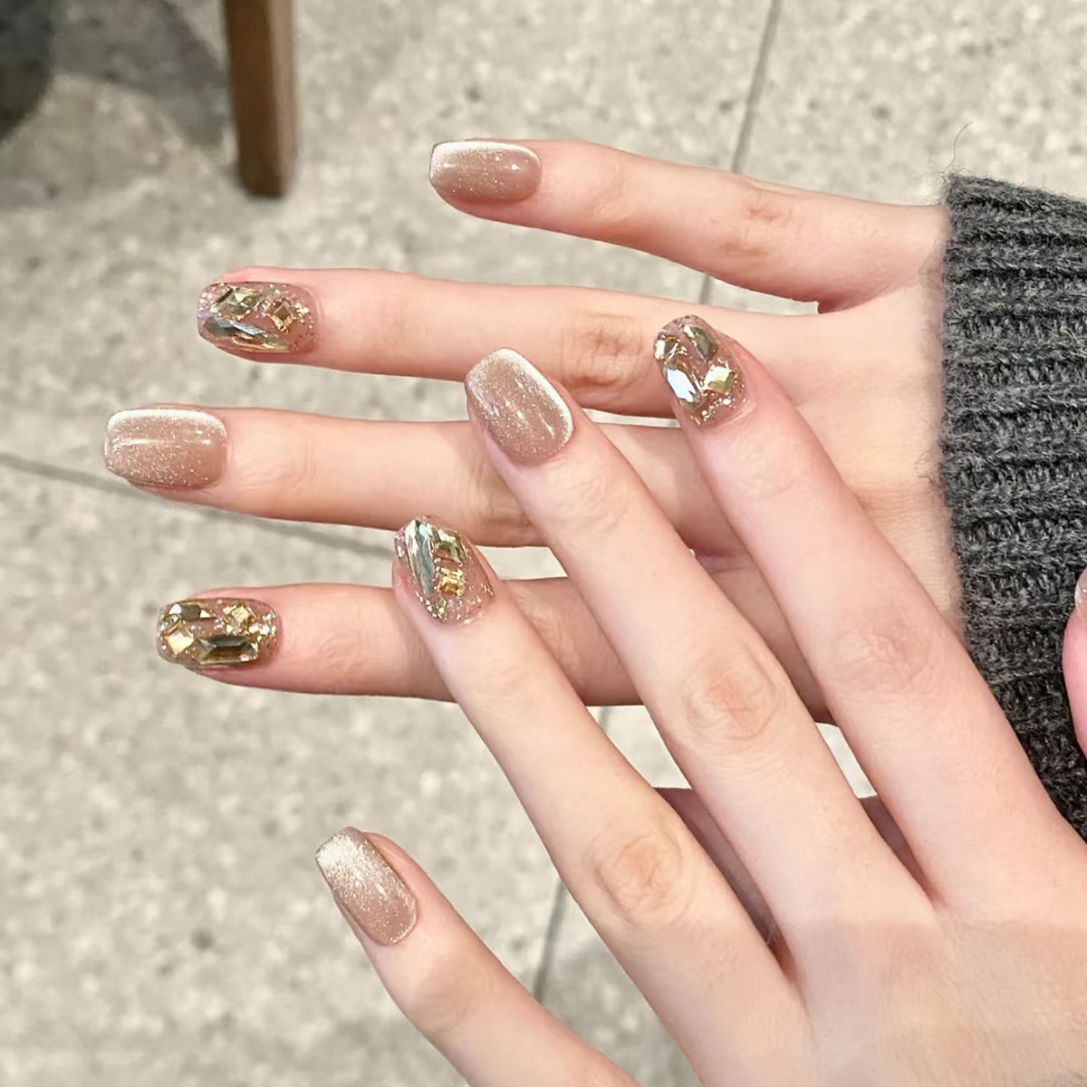 Nail Art Overlay - 24Pcs Cat's Eye Handmade Fake Nails