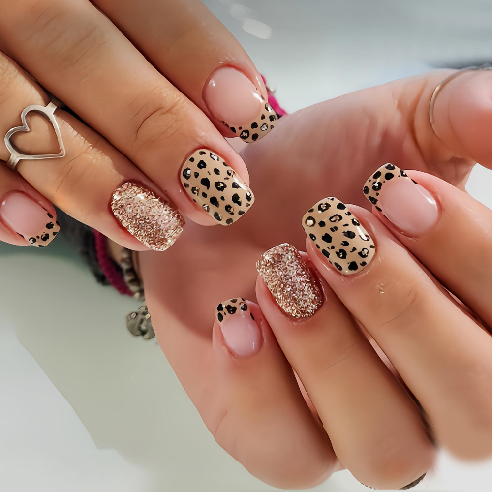 Nail Art Leopard - Short long fake nails for women