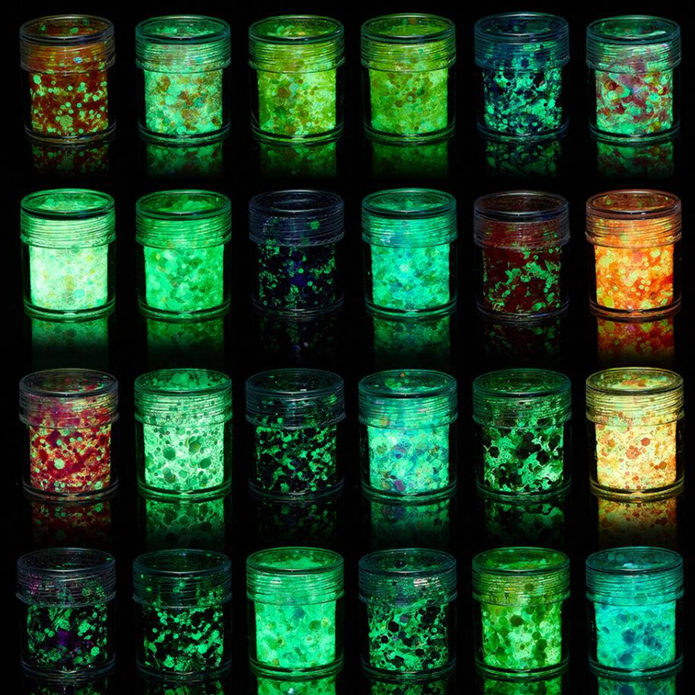 Nail Art Overlay - 24 Colors Luminous Sequins Glow in