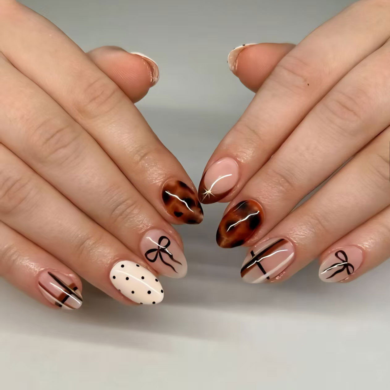 24pcs Flower False Nails Brown - Nail Art Leopard ulasan dan harga