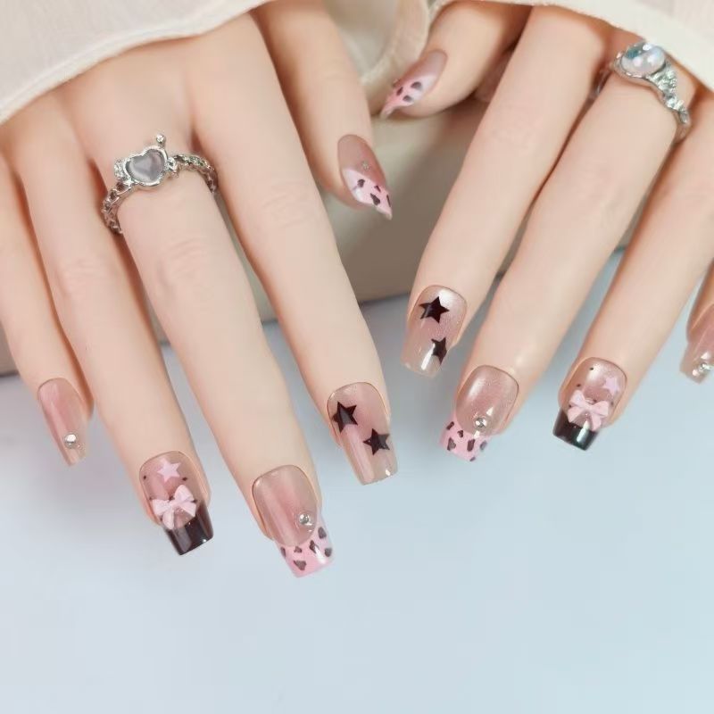 10pcs Short Square Press On Na - Nail Art Leopard ulasan dan harga