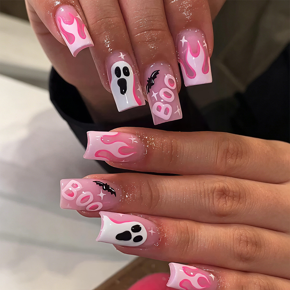 24Pcs Halloween Press On Nails - Nail Art Pink ulasan dan harga