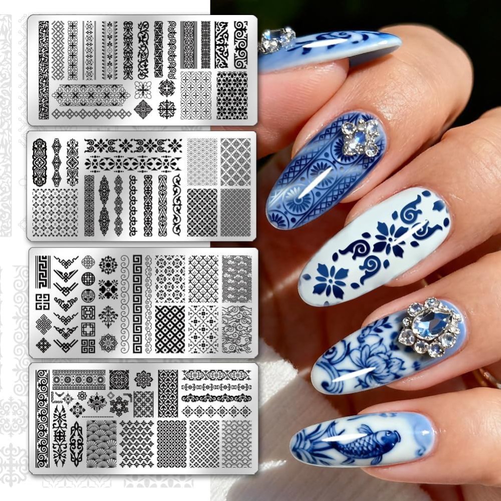 4pcs Chinese Style Patterns Na - Nail Art Overlay ulasan dan harga