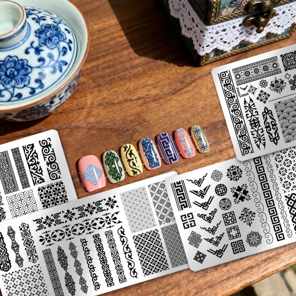 4pcs Chinese Style Patterns Na - Nail Art Overlay ulasan dan harga