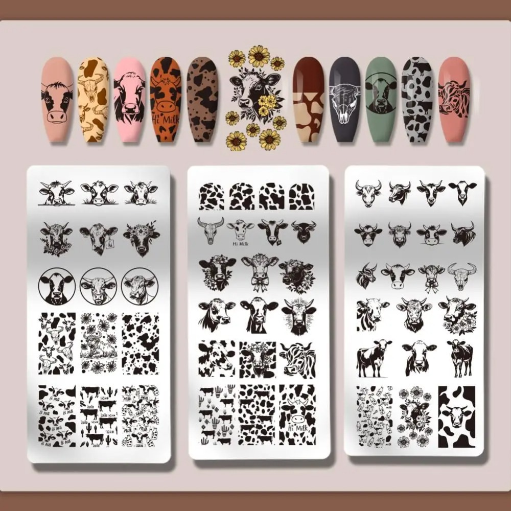 3pcs Cow-Theme Nail Stamping P - Nail Art Leopard ulasan dan harga
