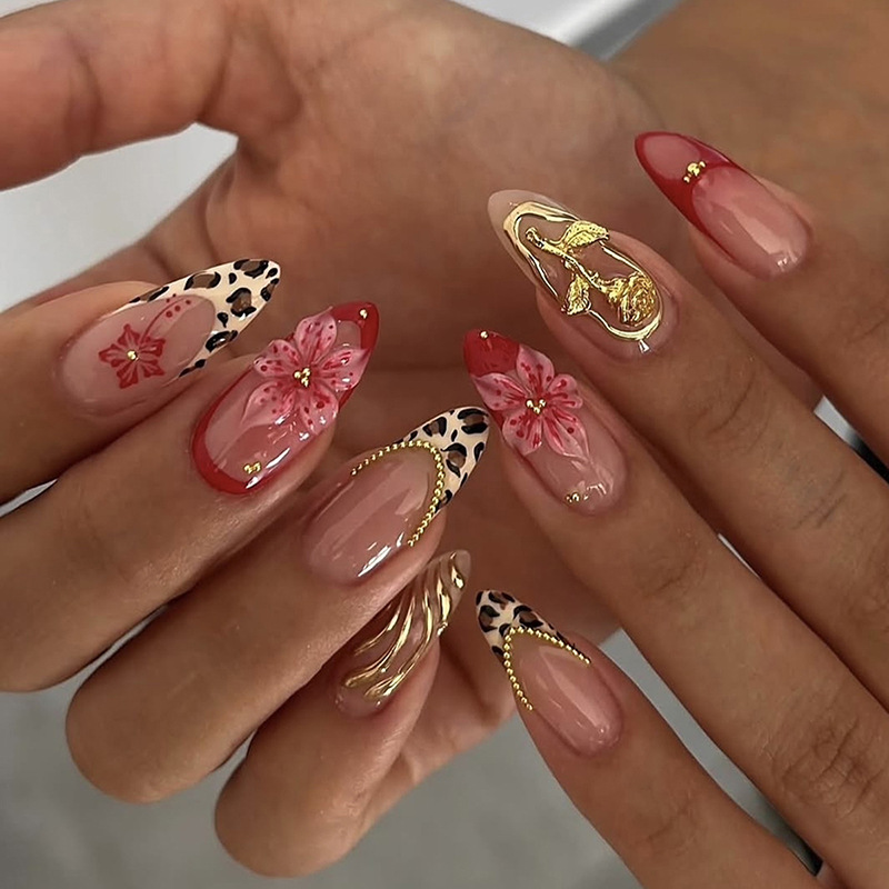 24Pcs Leopard Print French Alm - Nail Art Leopard ulasan dan harga