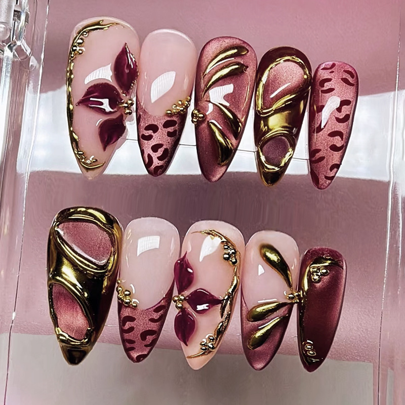 24Pcs Leopard Print French Alm - Nail Art Leopard ulasan dan harga