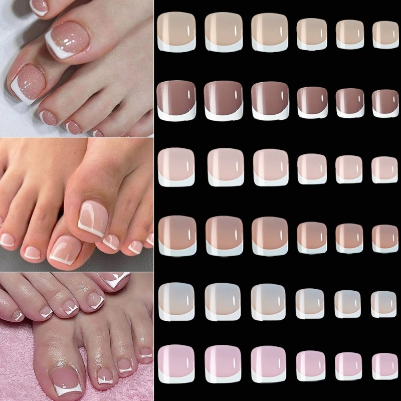120pcs Square French Tips Toe  - Nail Art Pink ulasan dan harga