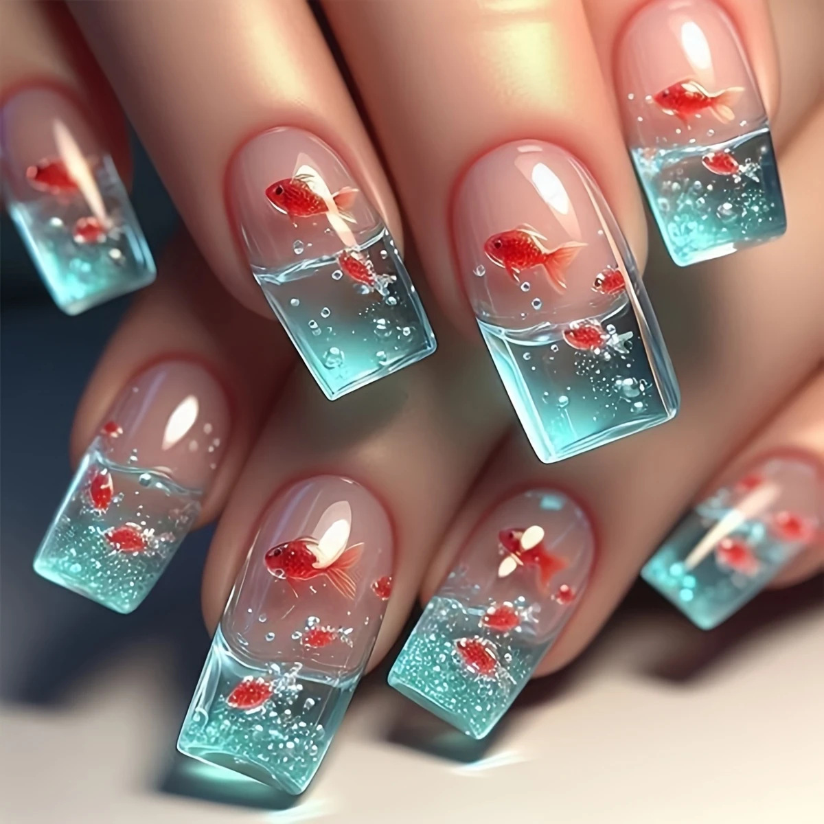 Medium long Square fake nails  - Nail Art Yellow ulasan dan harga