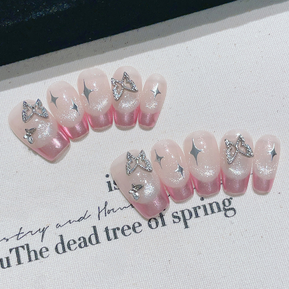 10pcs Short Trapezoid Handmade - Nail Art Pink ulasan dan harga