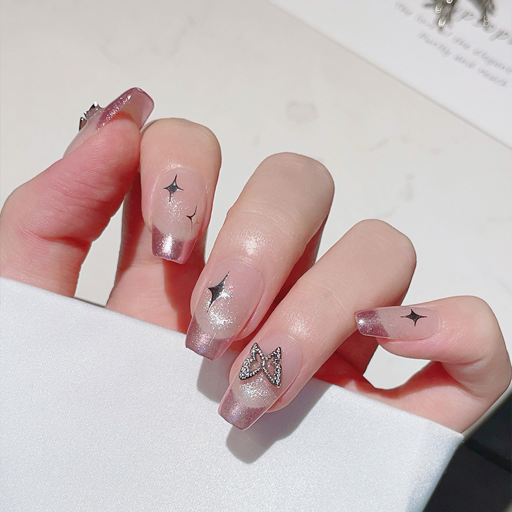 10pcs Short Trapezoid Handmade - Nail Art Pink ulasan dan harga