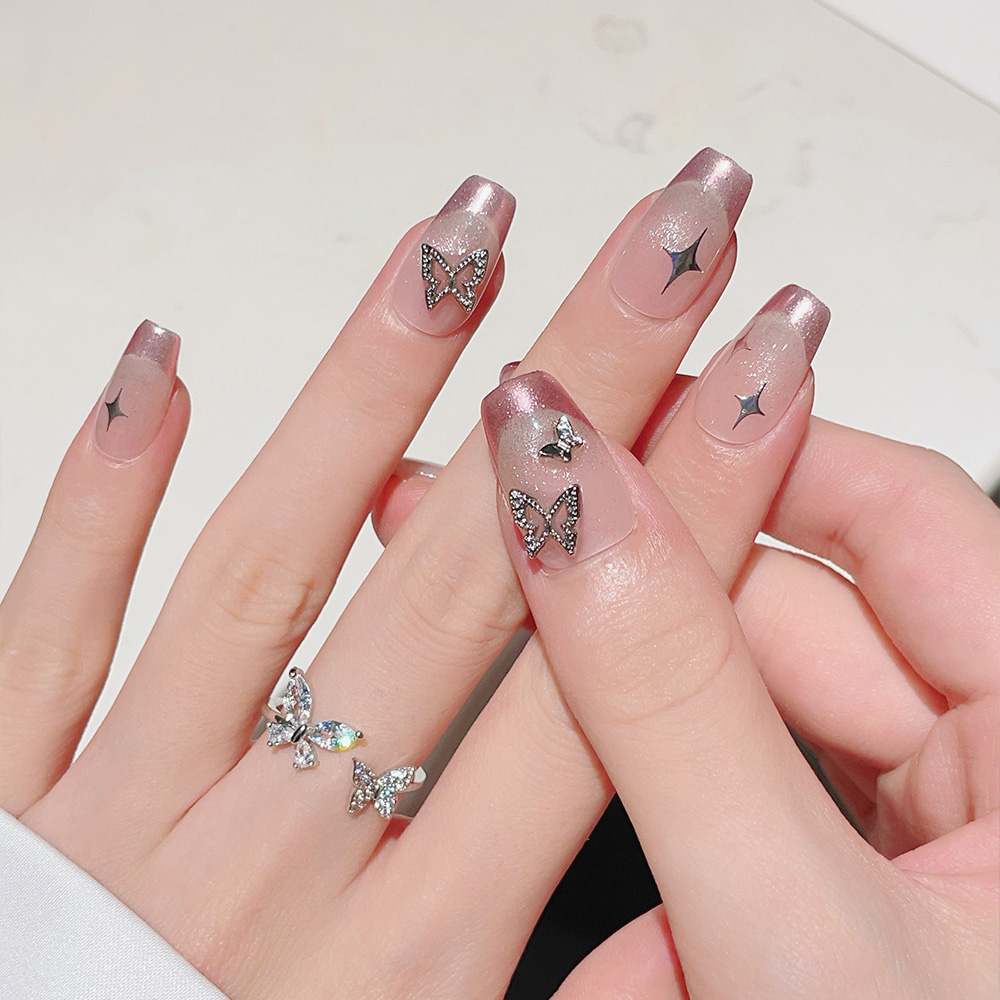 10pcs Short Trapezoid Handmade - Nail Art Pink ulasan dan harga