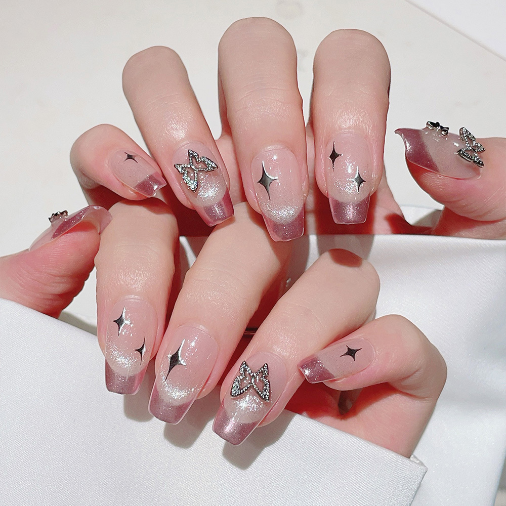10pcs Short Trapezoid Handmade - Nail Art Pink ulasan dan harga