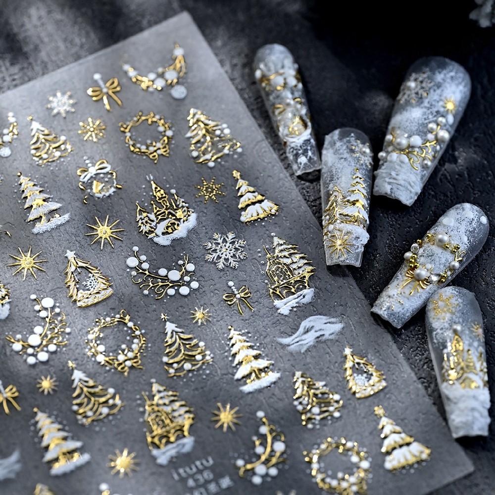 5D Embossed Gold Castle/Garlan - Nail Art Xmas ulasan dan harga