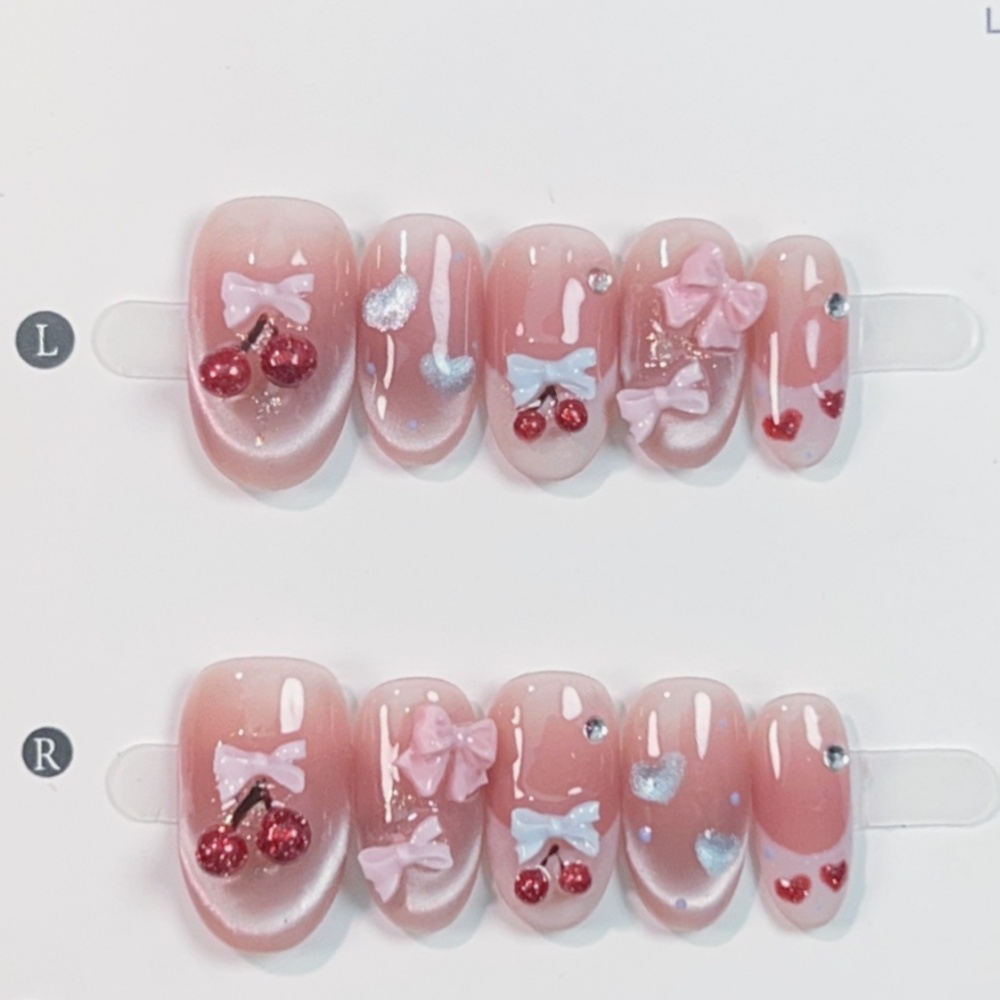 10pcs Cat's Eye Handmade Fake  - Nail Art Pink ulasan dan harga