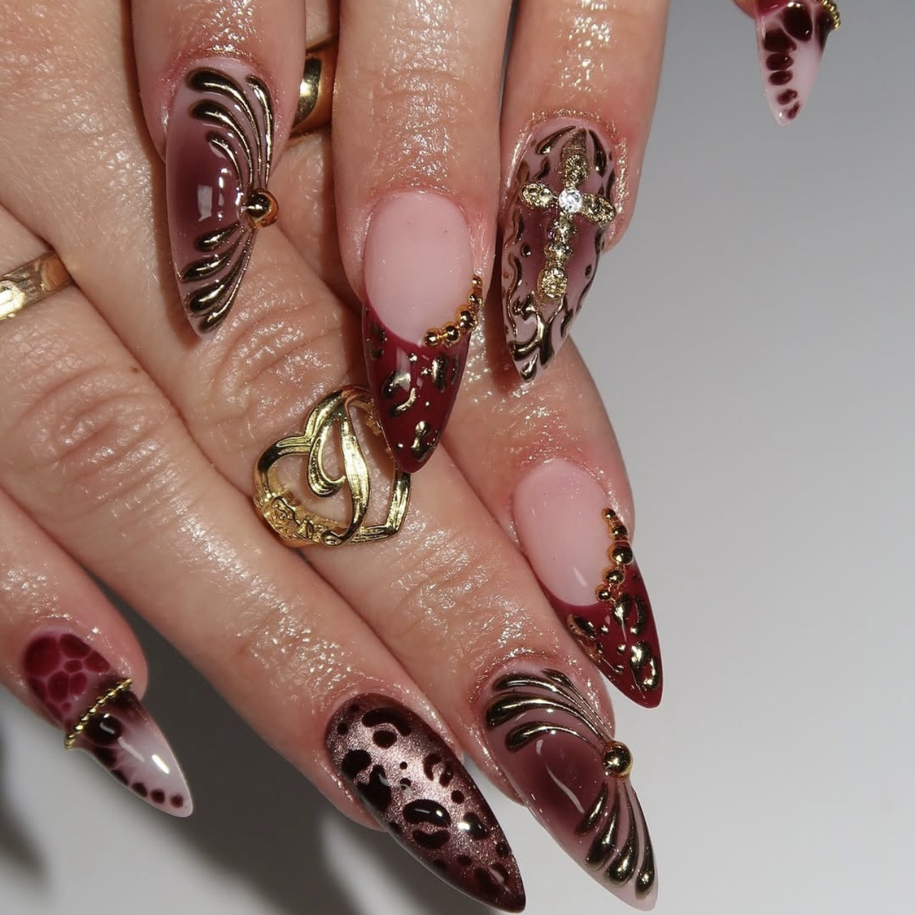 Gradient wine red brown fake n - Nail Art Leopard ulasan dan harga