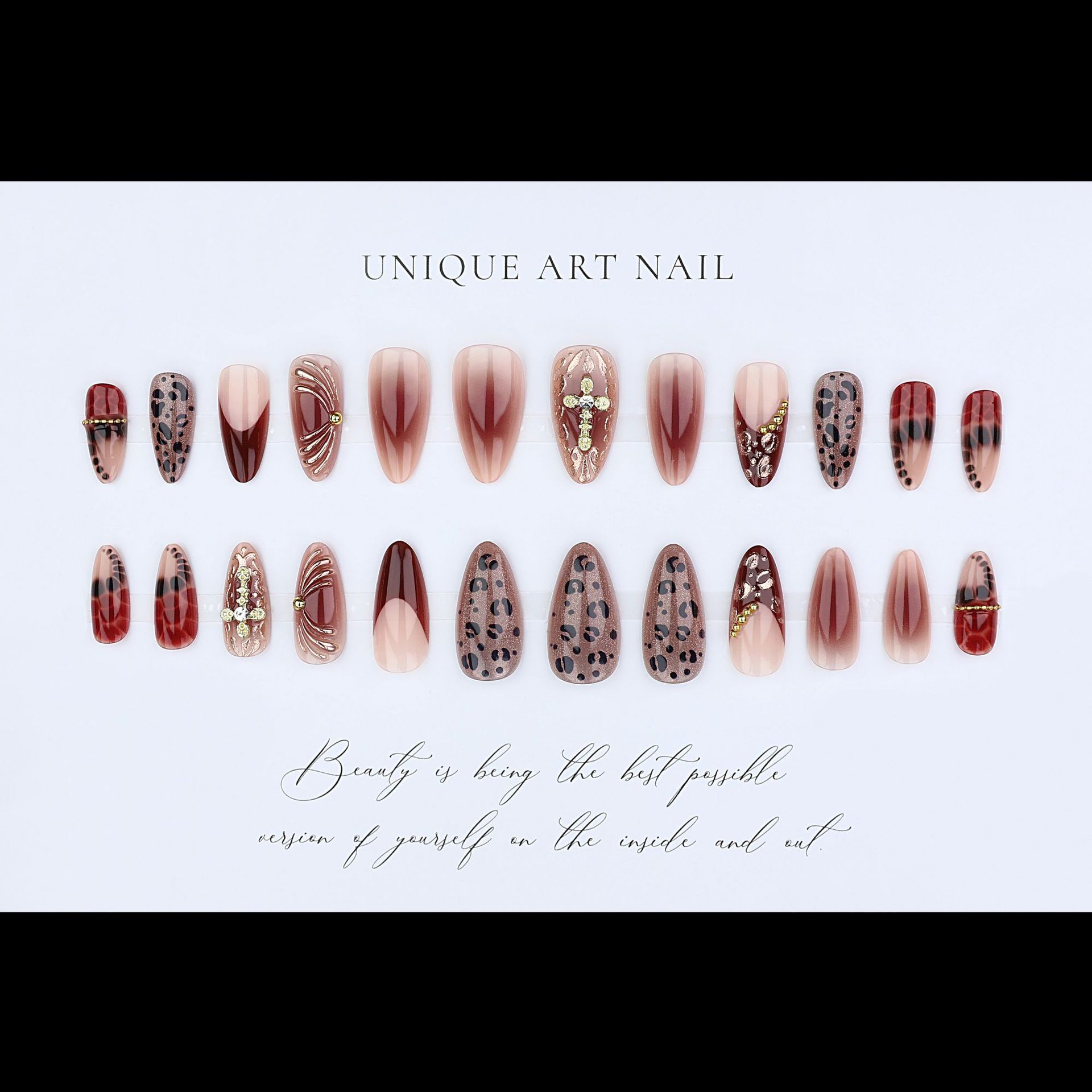 Gradient wine red brown fake n - Nail Art Leopard ulasan dan harga