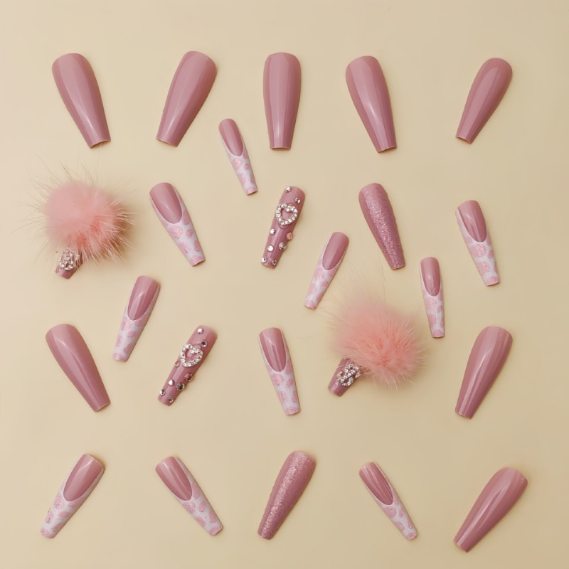 24Pcs Extra Long Square Press  - Nail Art Pink ulasan dan harga