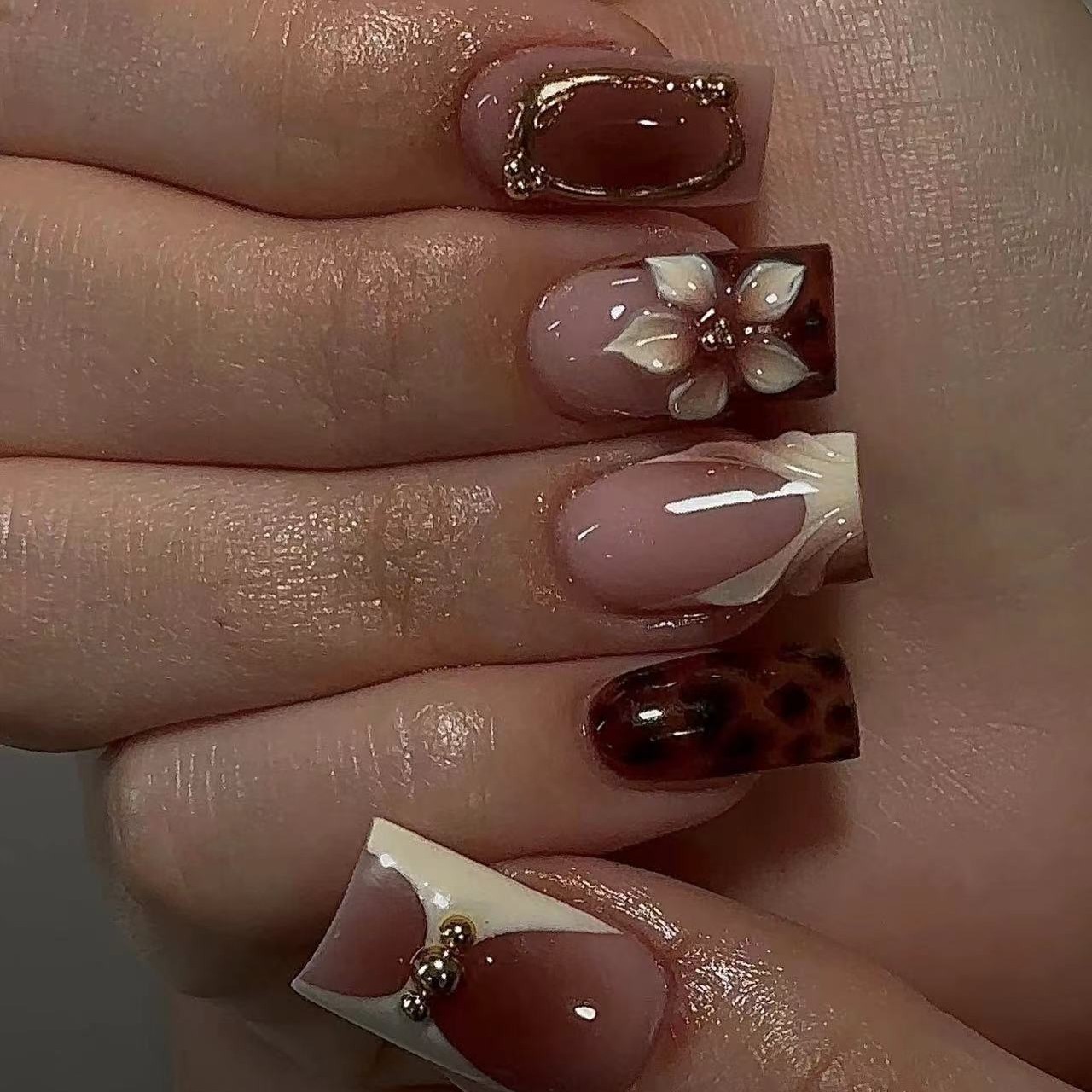 Short square fake nails for wo - Nail Art Leopard ulasan dan harga