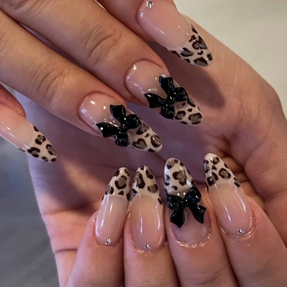 24pcs French Almond Press on N - Nail Art Leopard ulasan dan harga